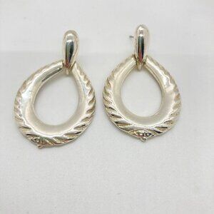 Vintage 80s Silver Tone Teardrop Door Knocker Pierced Earrings